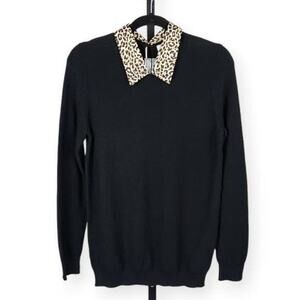 J. Crew Woven Sweater Animal Print Collar Keyhole Women's Size Small New